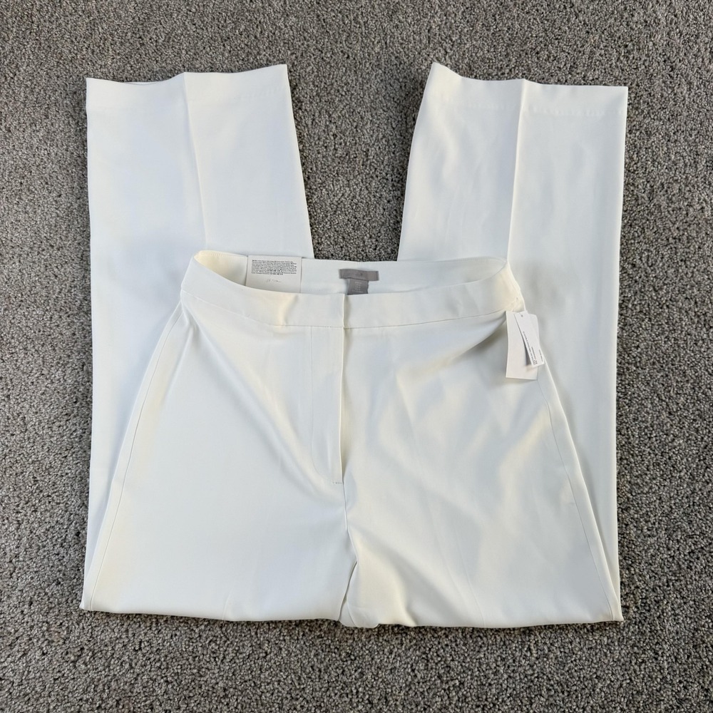 H&M Dress Pants Womens 10 White Crepe Straight Leg Stretch Pockets Office Career